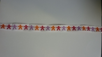 Ribbon White woven Dolls design 17mm (12 m), Orange-Red-Purp